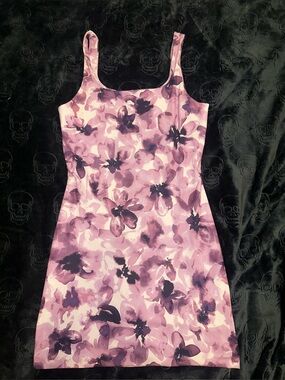 Purple Floral Square-Neck Mini Dress